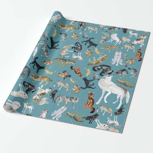 Wolves of the World Turquoise pattern Geschenkpapier (Ungerollt)