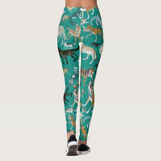 Wolves of the world Turquoise pattern Leggings (Rückseite)