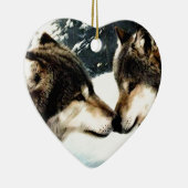 Wolves Wolf Schnee Winterschnee Couple Liebe Keramik Ornament (Rechts)