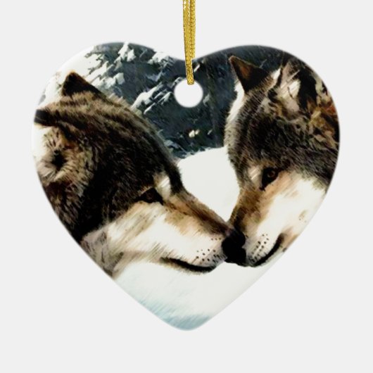 Wolves Wolf Schnee Winterschnee Couple Liebe Keramik Ornament (Vorne)