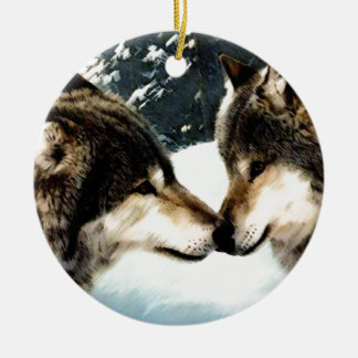 Wolves Wolf Schnee Winterschnee Couple Liebe Keramik Ornament