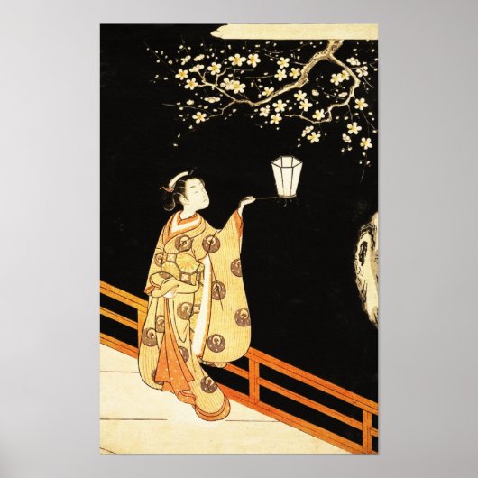  Woman Admiring Plum Blossoms at Night  Poster (Vorne)