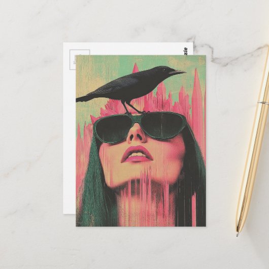 Woman and a Black Bird Postkarte (Vorderseite/Rückseite Beispiel)