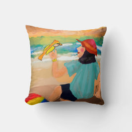 Woman and Bird Trending Nature Kissen