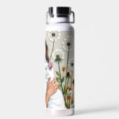 Woman and White Cat and Dandelions Trinkflasche (Rückseite)