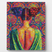 Woman Back View Colorful Buns Floral Pattern  Fotoplatte (Vorderseite)