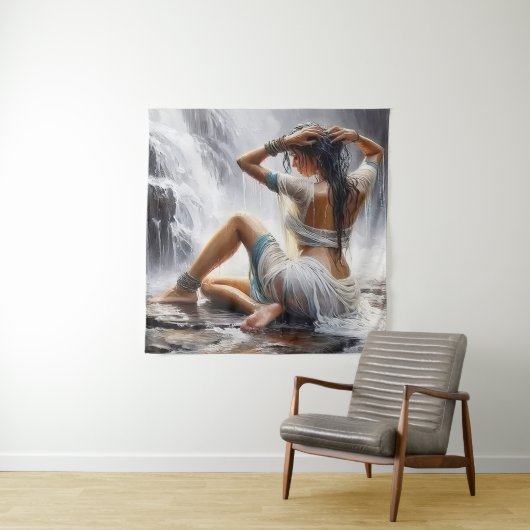 Woman by the Waterfall Wandteppich (Beispiel)