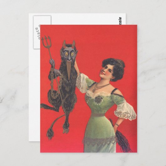 Woman Catching Krampus Postkarte (Vorne/Hinten)