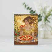 Woman Eating Pizza Faux Klimt Art Postkarte (Stehend Vorderseite)
