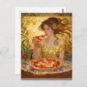 Woman Eating Pizza Faux Klimt Art Postkarte (Vorne/Hinten)