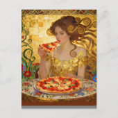 Woman Eating Pizza Faux Klimt Art Postkarte (Vorderseite)