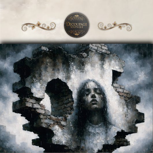 Woman Emerging from Brick Wall Decoupage Seidenpapier