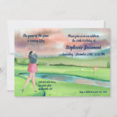 Woman Golf Player Swinging Fifties 50th Birthday Einladung (Vorderseite)