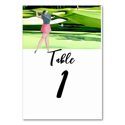 Woman Golfer golft auf grüner Tischnummer (Rückseite)