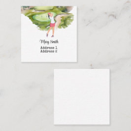 Woman Golfer ist Golf auf dem Golfplatz Aquarell Quadratische Visitenkarte