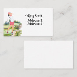 Woman Golfer ist Golf auf dem Golfplatz Aquarell Visitenkarte