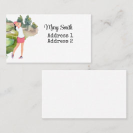 Woman Golfer ist Golf auf dem Golfplatz Aquarell Visitenkarte