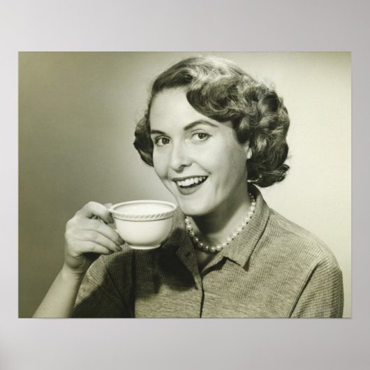 Woman Holding Cups Poster (Vorne)