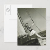 Woman Holding Rigging on Yacht Postkarte (Vorne/Hinten)