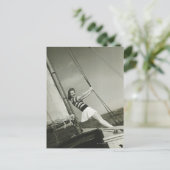 Woman Holding Rigging on Yacht Postkarte (Stehend Vorderseite)