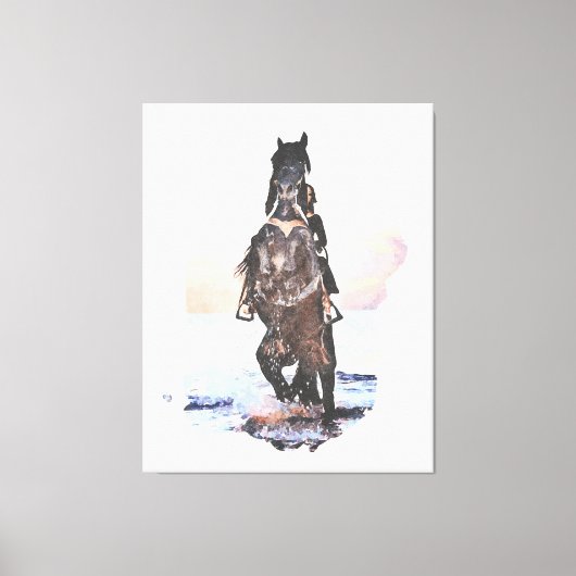 *~* Woman Horse Beach AR22 Equine Watercolor Leinwanddruck (Vorderseite)