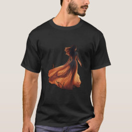 Woman in a Flowing Gown on Short Sleeve Black Tee