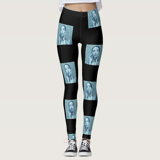 "Woman in Blue" Premium Canvas Leggings (Vorderseite)