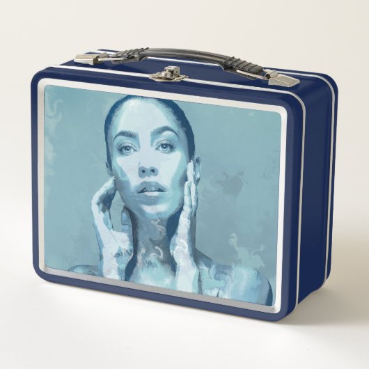 "Woman in Blue" Premium Canvas Metall Brotdose (Vorderseite)