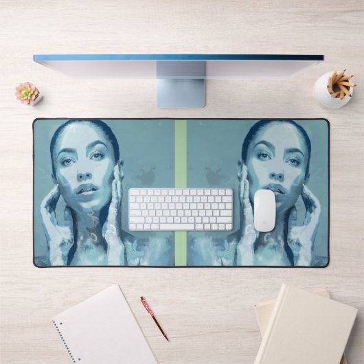 "Woman in Blue" Premium Canvas Schreibtischunterlage (Büro 1)