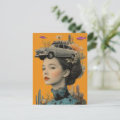 Woman in Desert with fish and car Surreal collage Postkarte (Stehend Vorderseite)