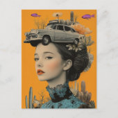 Woman in Desert with fish and car Surreal collage Postkarte (Vorderseite)