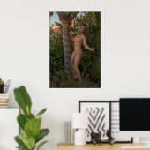 Woman In Orange Bikini By Tropical Palm Tree Poster (Heimbüro)