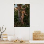 Woman In Orange Bikini By Tropical Palm Tree Poster (Küche)