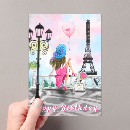 Woman In Paris Acrylic Birthday Card Acryleinladungen (Insitu (Handheld))