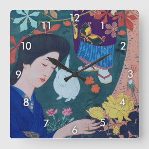 Woman in the Flower Garden, Goyō Hashiguchi Quadratische Wanduhr