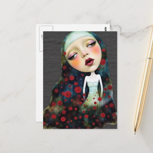 Woman In the Secrect Garden With Flowers Postkarte (Vorderseite/Rückseite Beispiel)