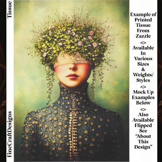 Woman, Lace Blindfold & Floral Crown EM8 Decoupage Seidenpapier