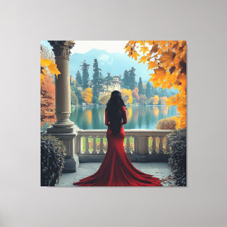 Woman Lake Como View Italy Stretched Canvas Art Leinwanddruck