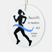 Woman Marathon Runner Blue Ornament (Links)