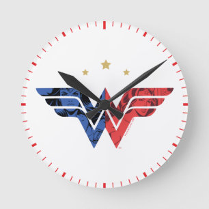 Woman Modern & Retro Comic Overlay-Logo Runde Wanduhr