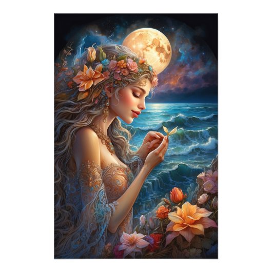 *~* Woman Moon Fantasy Romantische Blume AP51 Fotodruck (Vorne)