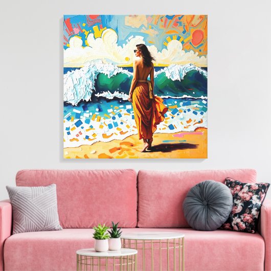 Woman on Beach Abstract Seaside Art Leinwanddruck (Insitu (Wohnzimmer))