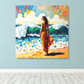 Woman on Beach Abstract Seaside Art Leinwanddruck (Insitu (Holzboden))