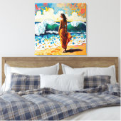 Woman on Beach Abstract Seaside Art Leinwanddruck (Insitu (Schlafzimmer))