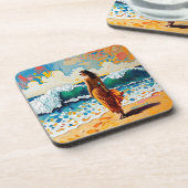 Woman on Beach Abstract Seaside Art Personalized Getränkeuntersetzer (Linke Seite)