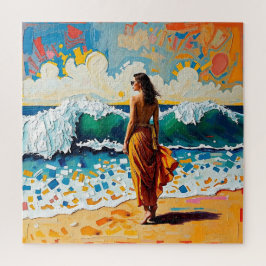 Woman on Beach Abstract Seaside Art Puzzle