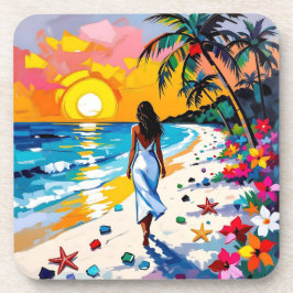 Woman on Beach Tropical Scene Getränkeuntersetzer