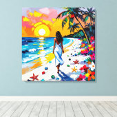 Woman on Beach Tropical Scene Leinwanddruck (Insitu (Holzboden))