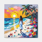 Woman on Beach Tropical Scene Magnet (Vorne)