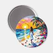 Woman on Beach Tropical Scene Magnet (Vorderseite/Rückseite)